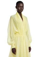 Riley Yellow Draped Tulle Maxi Dress
