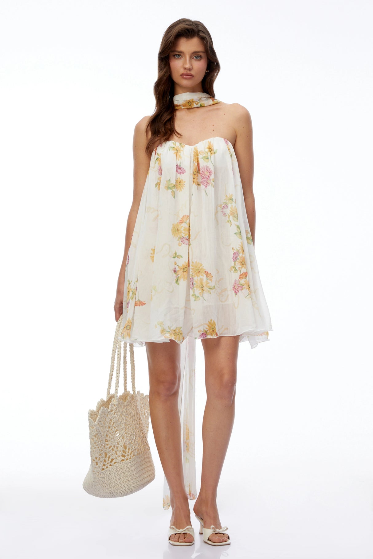 Rin White Off Shoulder Floral Print Mini Dress