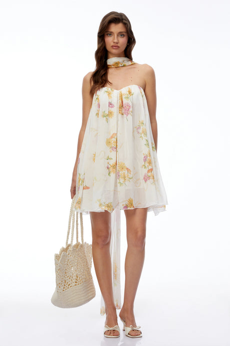 Angel Mini Dress White Off Shoulder Floral Print