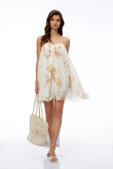 Rin White Off Shoulder Floral Print Mini Dress