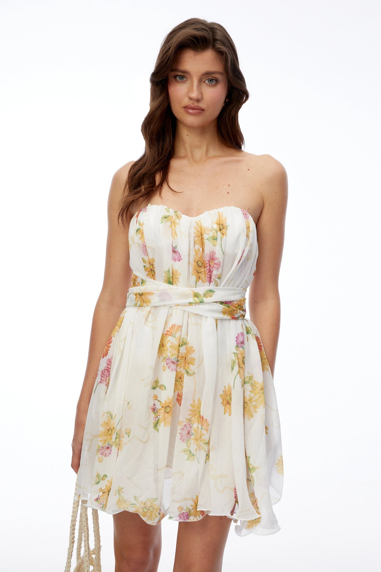Rin White Off Shoulder Floral Print Mini Dress