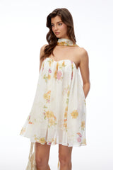 Rin White Off Shoulder Floral Print Mini Dress