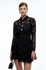 Riven Black Long Sleeves Lace Mini Dress