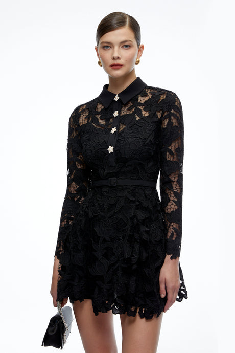 Gelsomina Mini Dress Black Long Sleeves Lace