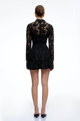 Riven Black Long Sleeves Lace Mini Dress