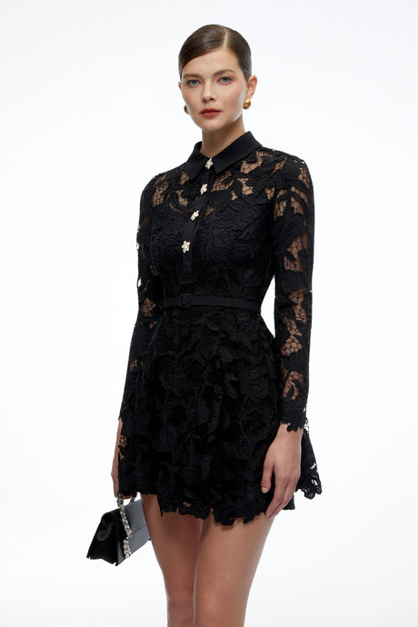 Gelsomina Mini Dress Black Long Sleeves Lace
