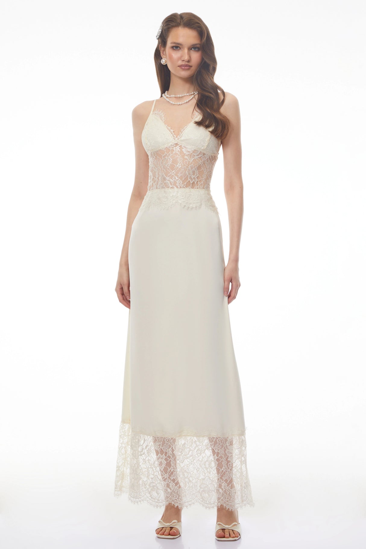 River Cream CutOut Maxi Dress with Lace Panels