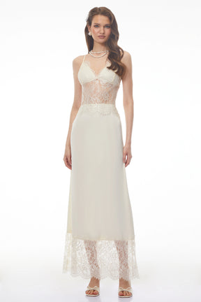 River Cream CutOut Maxi Dress with Lace Panels
