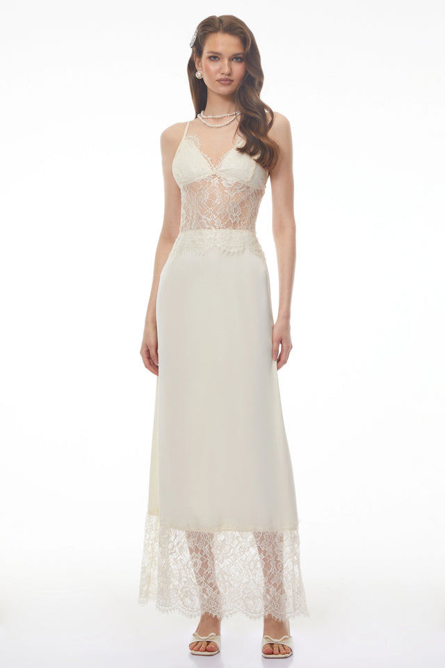 River Cream CutOut Maxi Dress with Lace Panels
