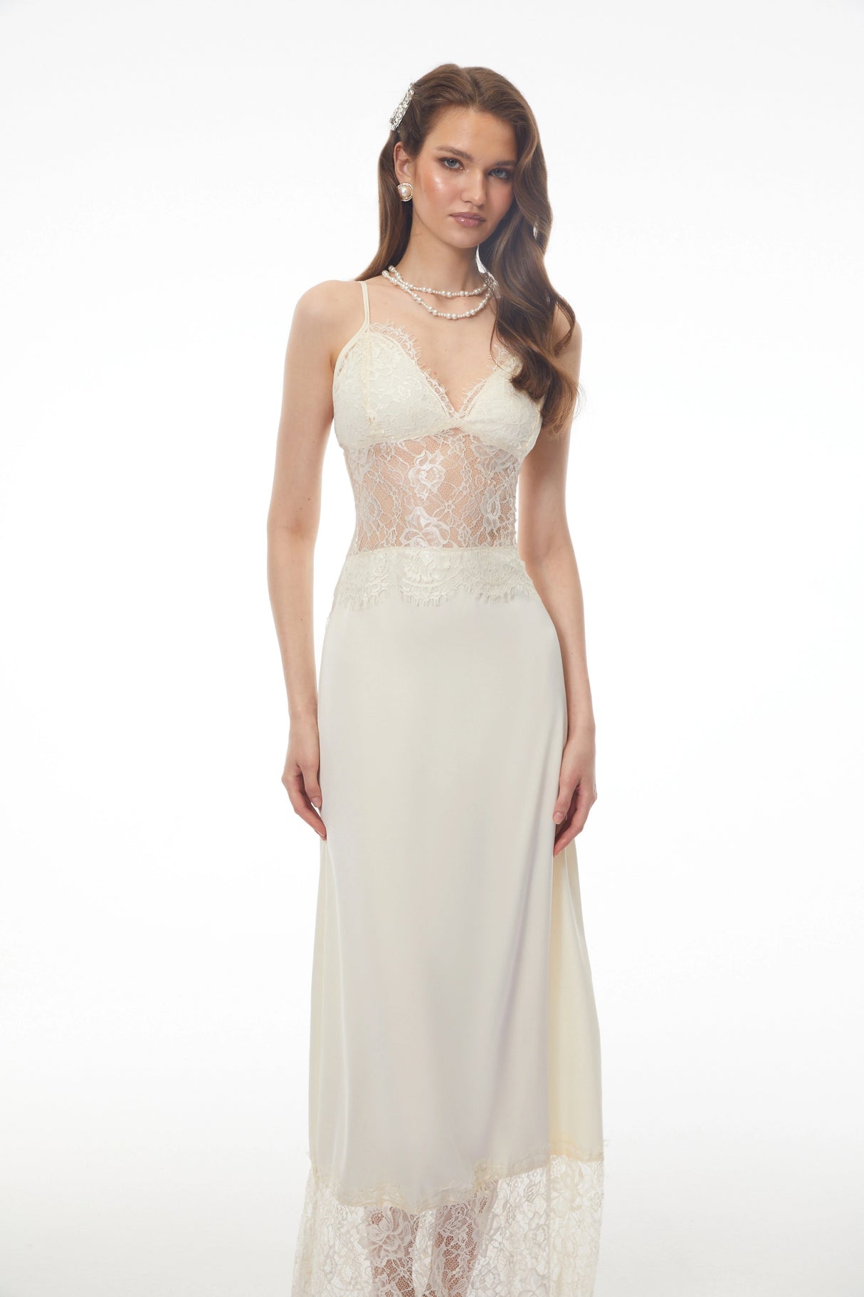 River Cream CutOut Maxi Dress with Lace Panels