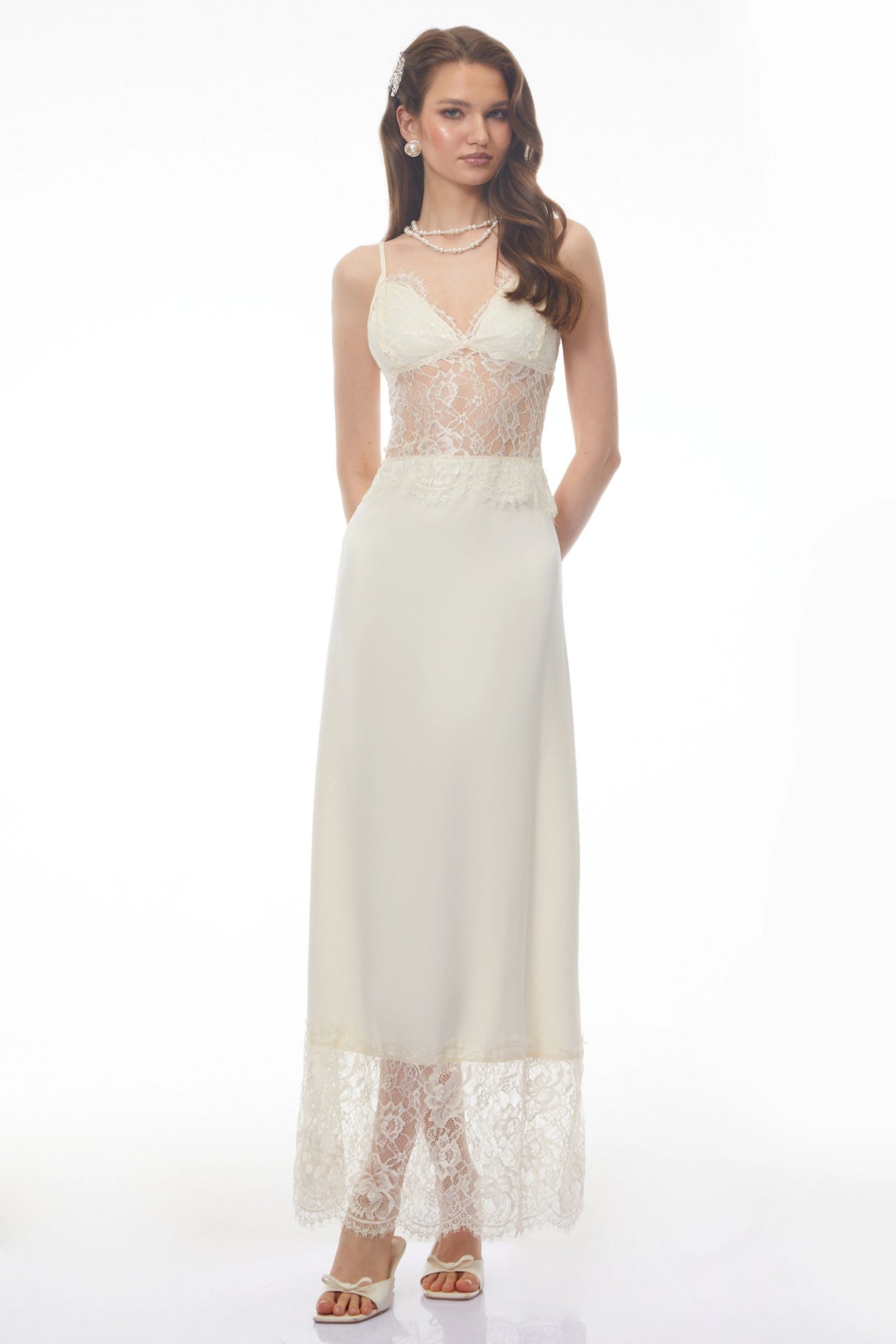 River Cream CutOut Maxi Dress with Lace Panels