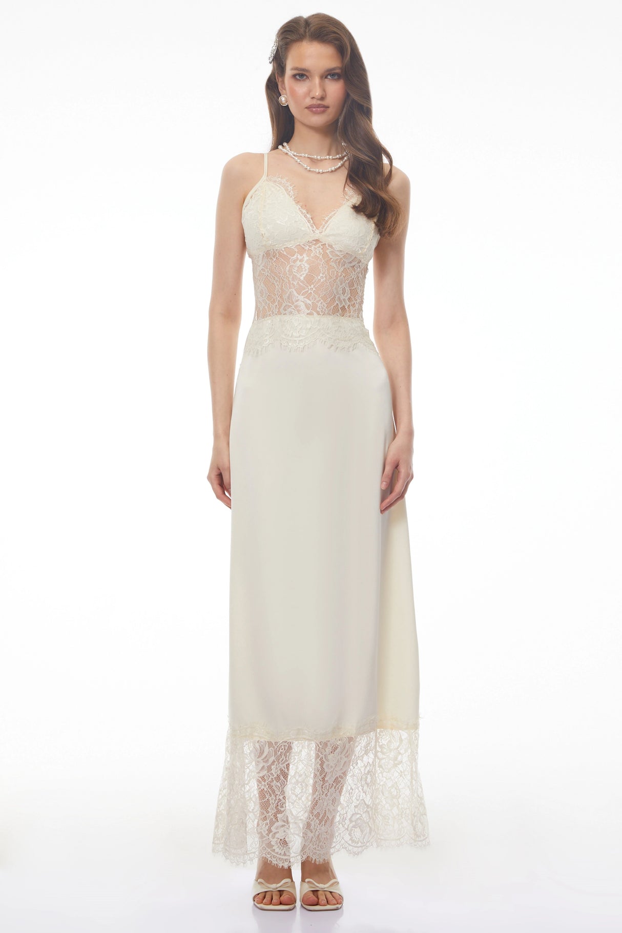 River Cream CutOut Maxi Dress with Lace Panels