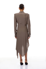 Roberta Brown Ruched Asymmetrical Midi Dress