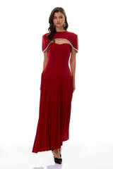 Roberta Red Pleated Dress  Cape Set