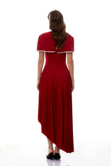 Roberta Red Pleated Dress  Cape Set