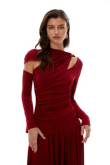 Rolf Red CutOut Ruched Maxi Dress