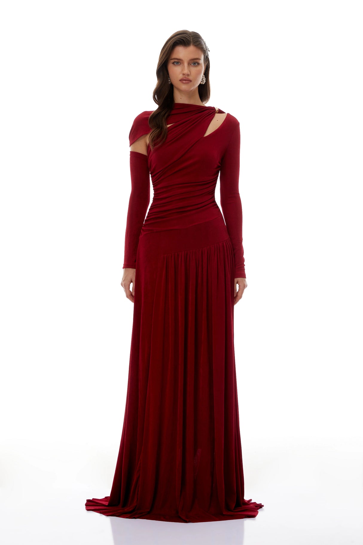 Rolf Red CutOut Ruched Maxi Dress