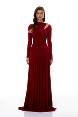 Rolf Red CutOut Ruched Maxi Dress