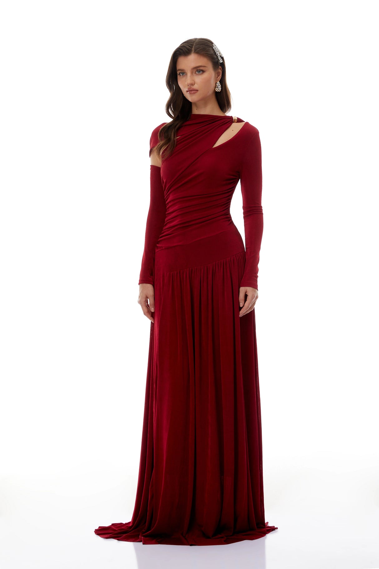 Rolf Red CutOut Ruched Maxi Dress