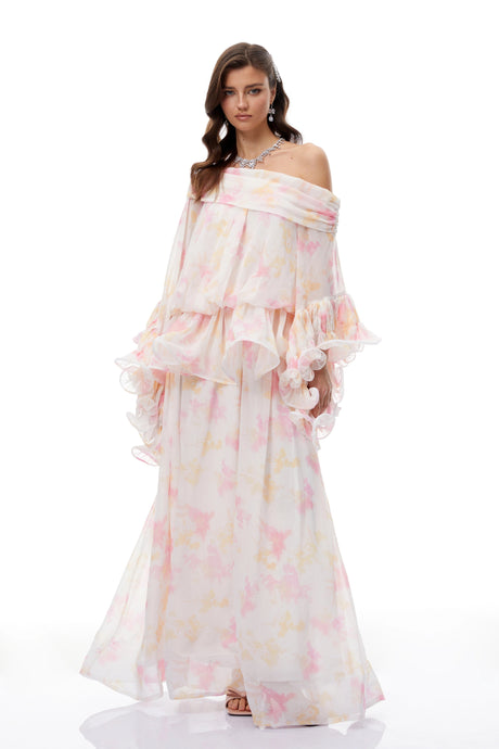 Alexandra Maxi Dress White Floral Print Ruffled