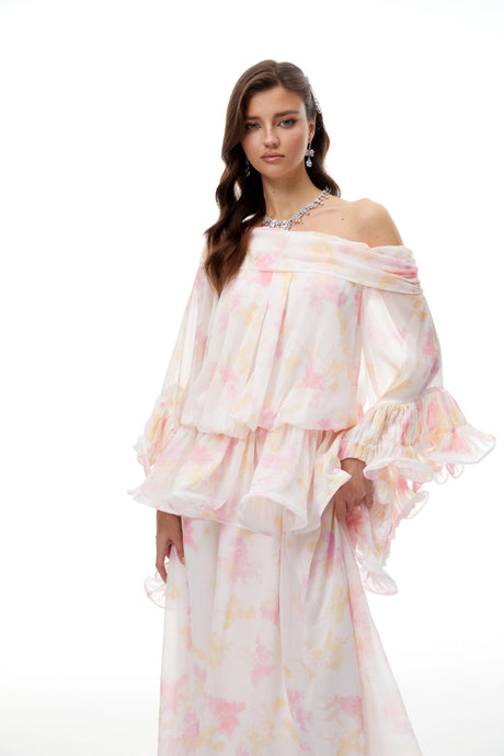 Alexandra Maxi Dress White Floral Print Ruffled