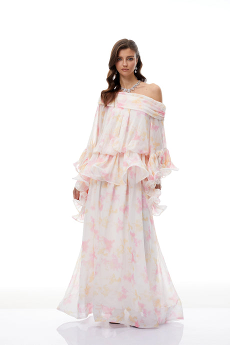 Alexandra Maxi Dress White Floral Print Ruffled