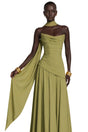 Romane Green Strapless Corset Chiffon Maxi Dress