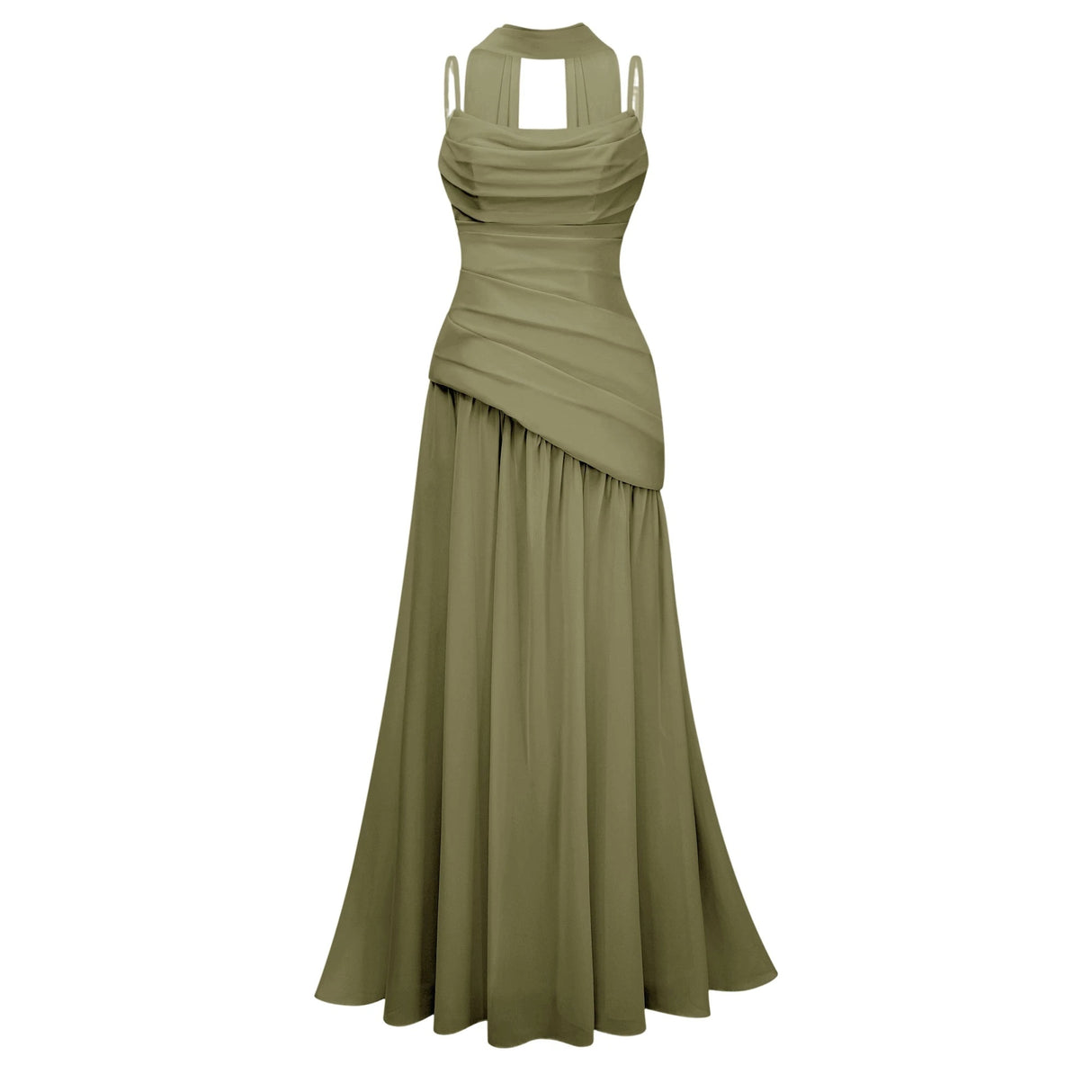 Romane Green Strapless Corset Chiffon Maxi Dress
