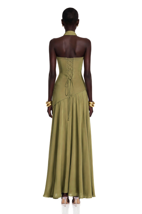 Isabel Maxi Dress Green Strapless Corset Chiffon