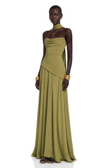 Romane Green Strapless Corset Chiffon Maxi Dress