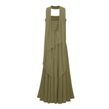 Romane Green Strapless Corset Chiffon Maxi Dress