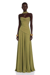 Romane Green Strapless Corset Chiffon Maxi Dress