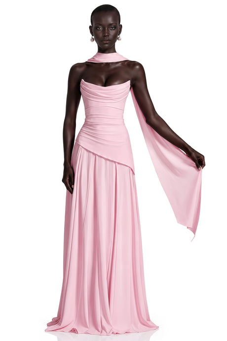 Kaitlin Maxi Dress Pink Strapless Corset Chiffon