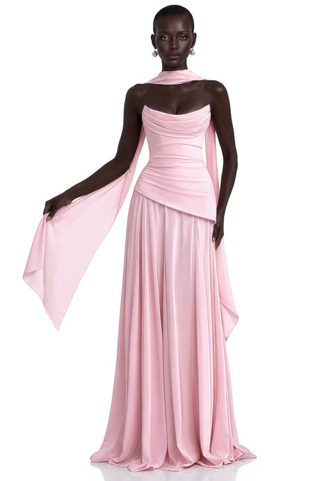 Kaitlin Maxi Dress Pink Strapless Corset Chiffon