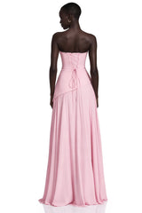 Romane Pink Strapless Corset Chiffon Maxi Dress