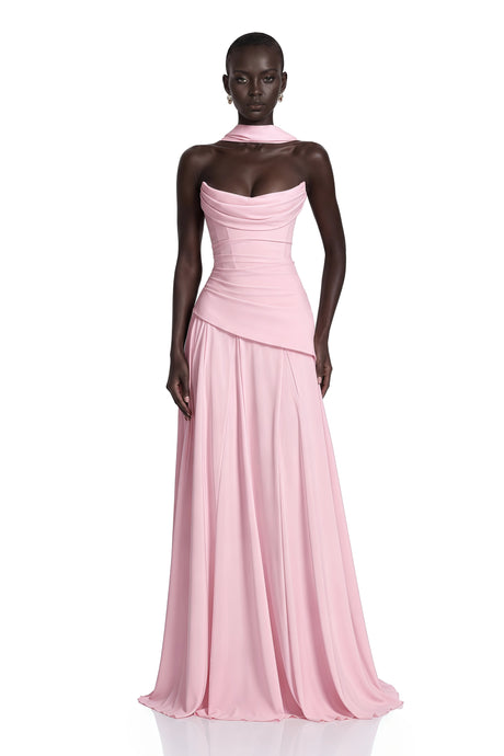 Kaitlin Maxi Dress Pink Strapless Corset Chiffon