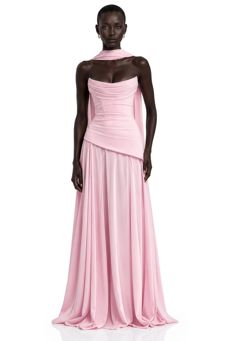 Kaitlin Maxi Dress Pink Strapless Corset Chiffon