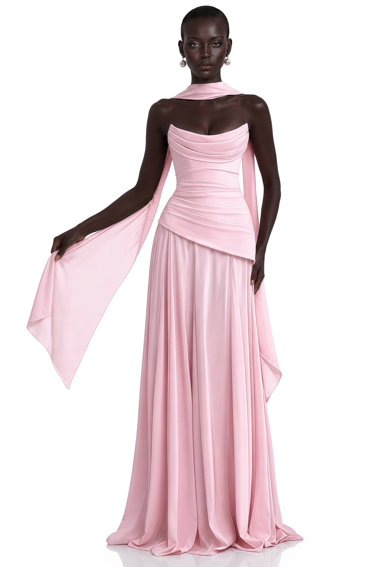 Romane Pink Strapless Corset Chiffon Maxi Dress