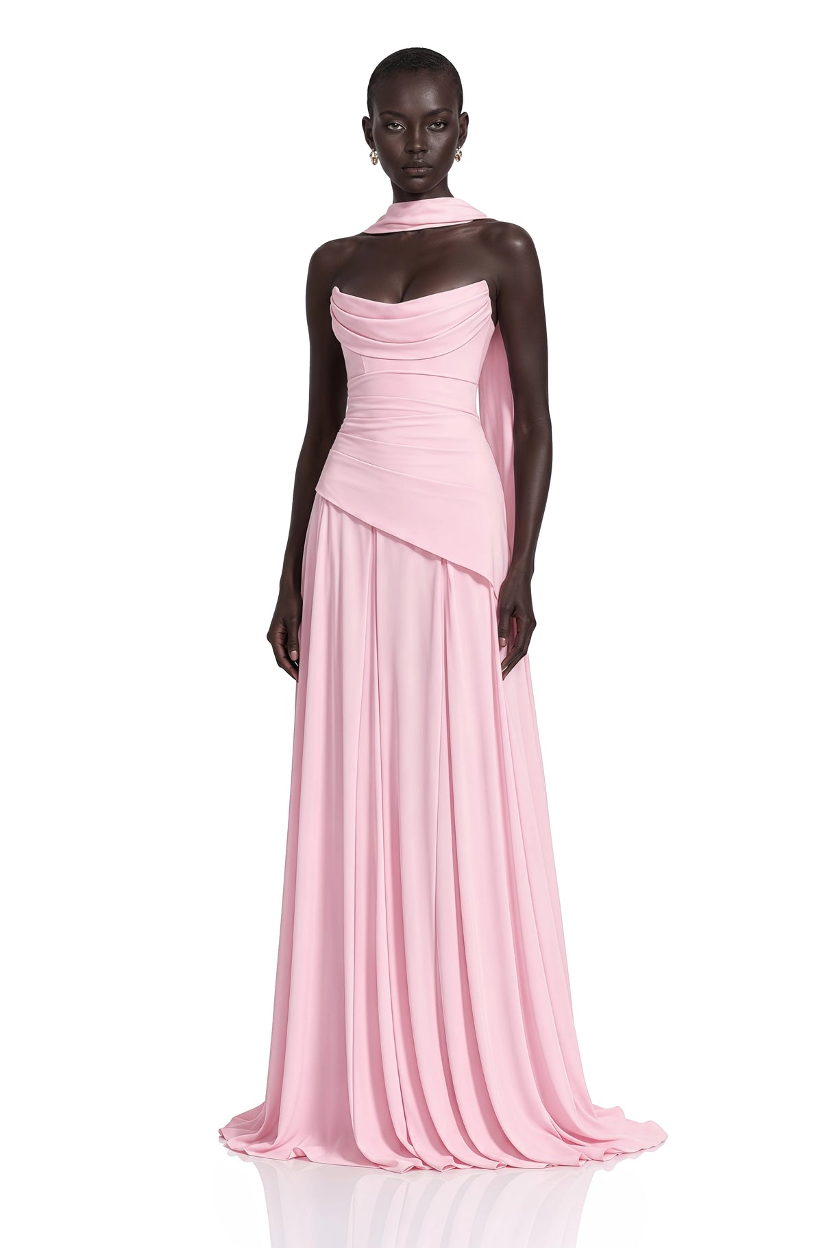 Romane Pink Strapless Corset Chiffon Maxi Dress