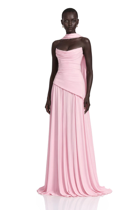 Kaitlin Maxi Dress Pink Strapless Corset Chiffon