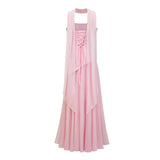 Romane Pink Strapless Corset Chiffon Maxi Dress