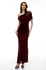 Romilda Red One Shoulder Ruched Maxi Dress