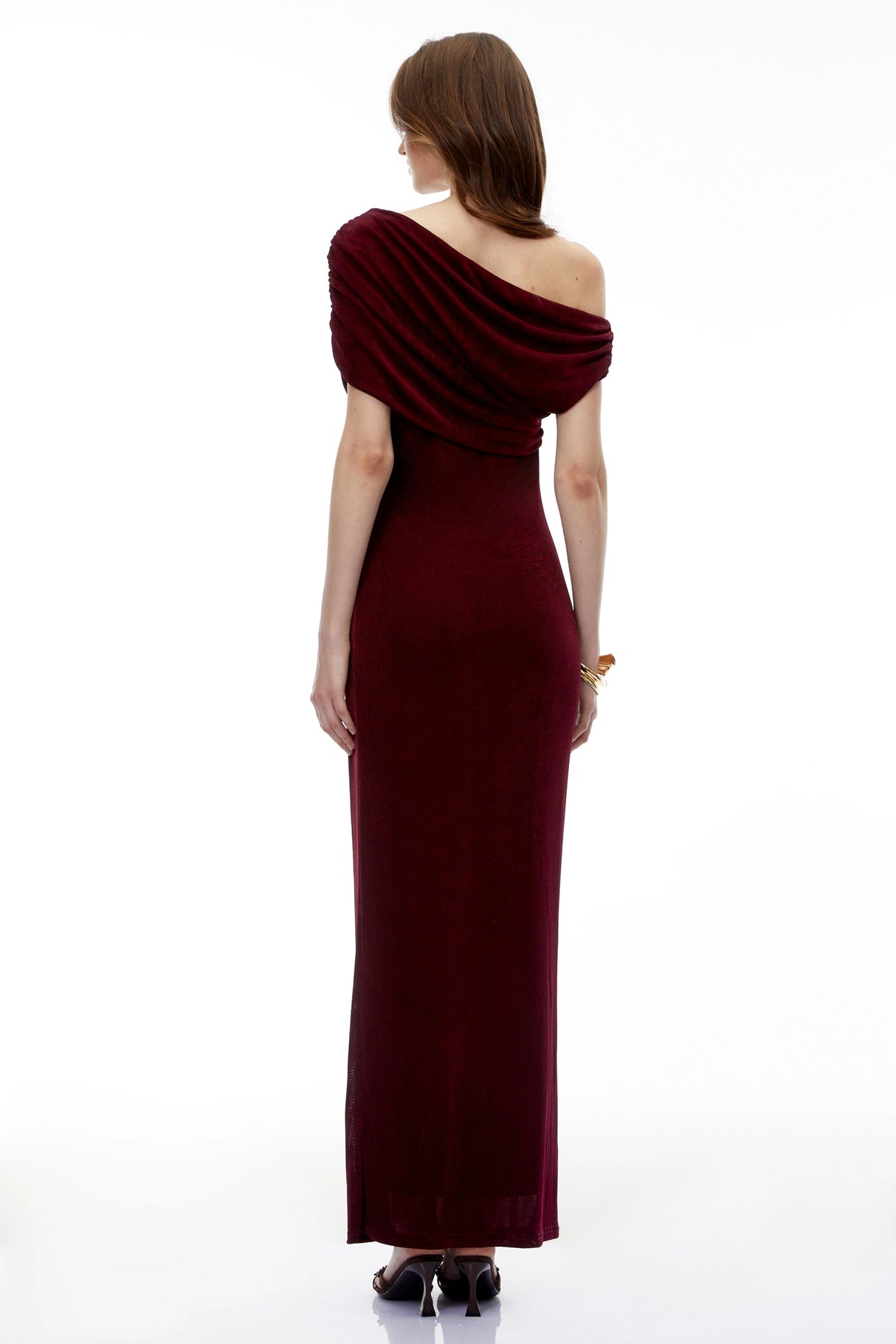 Romilda Red One Shoulder Ruched Maxi Dress