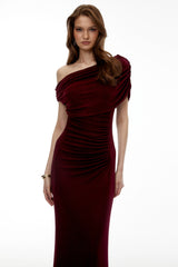 Romilda Red One Shoulder Ruched Maxi Dress