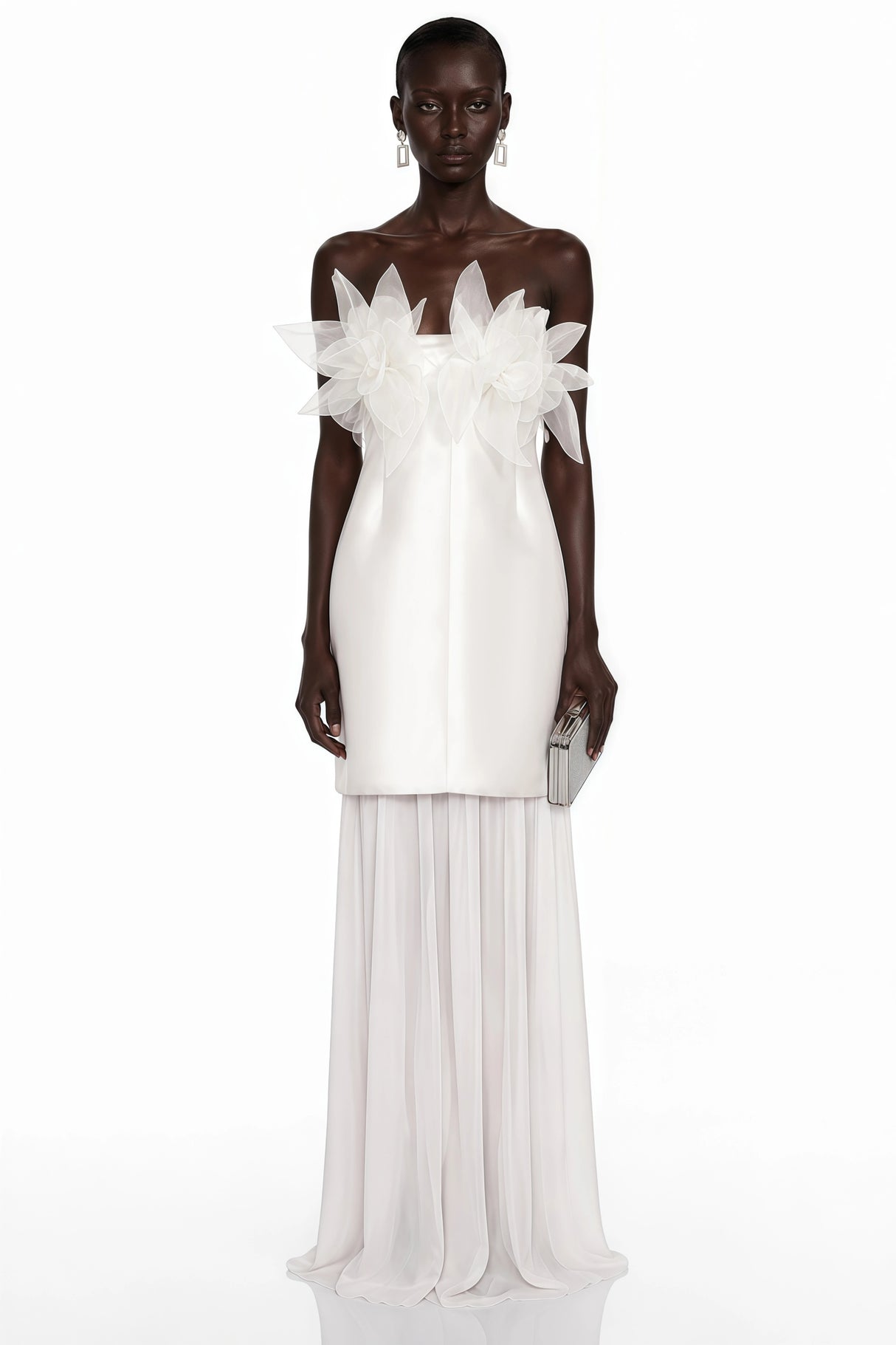 Rongo White Off Shoulder Ruffled Lace Maxi Dress