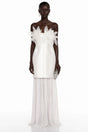 Rongo White Off Shoulder Ruffled Lace Maxi Dress