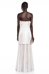 Rongo White Off Shoulder Ruffled Lace Maxi Dress