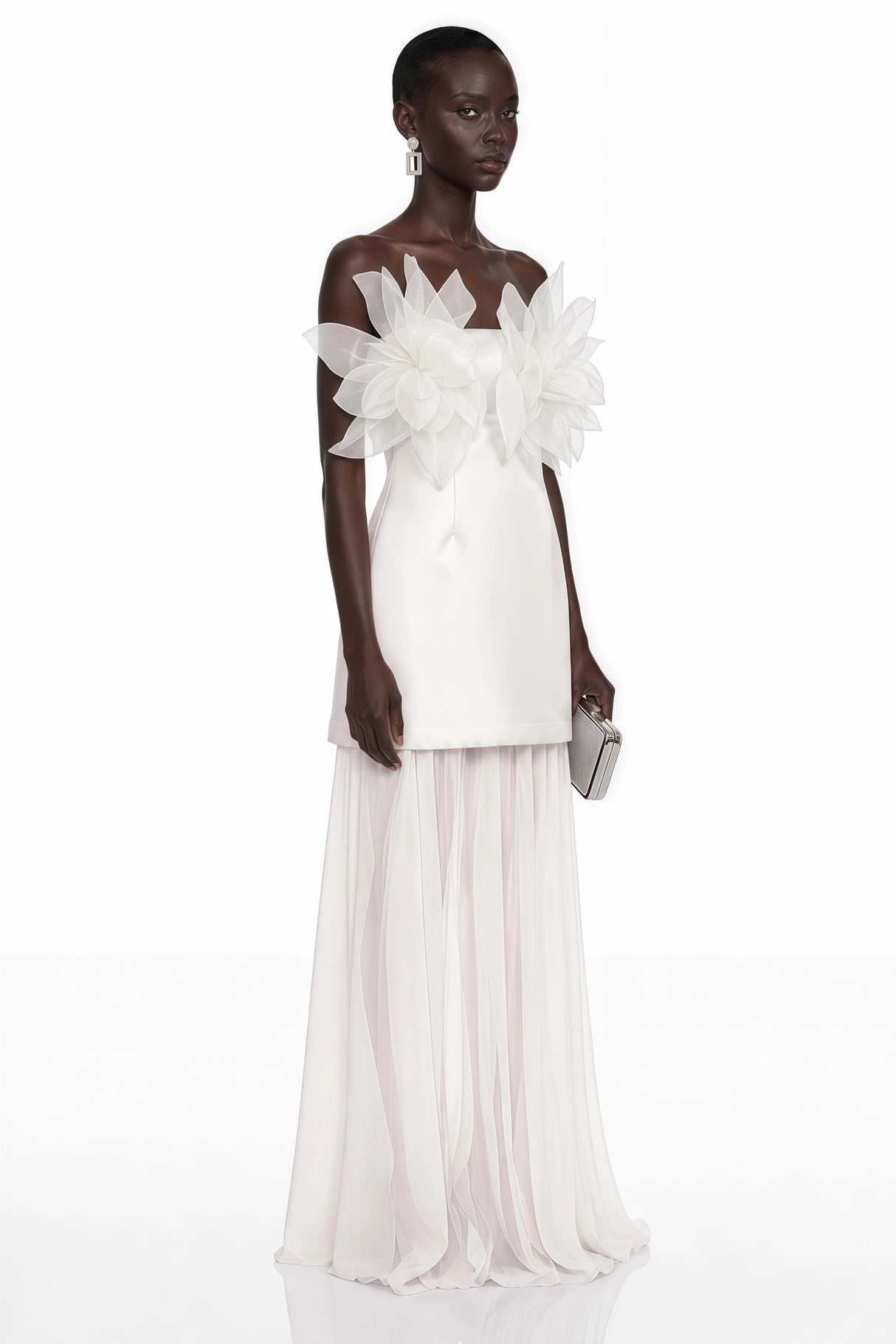 Rongo White Off Shoulder Ruffled Lace Maxi Dress