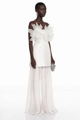 Rongo White Off Shoulder Ruffled Lace Maxi Dress