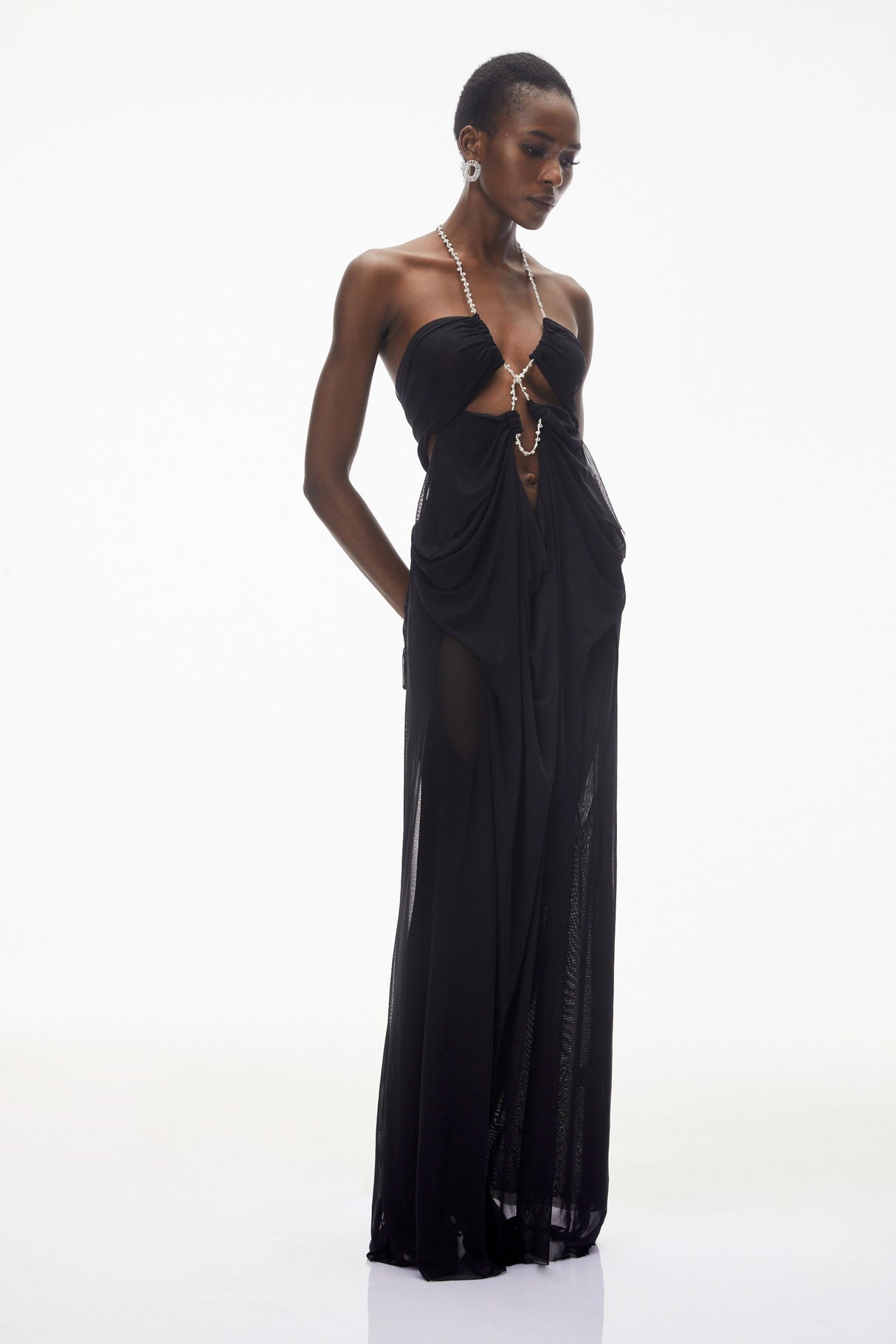 Ronit Black SemiSheer Mesh Maxi Dress